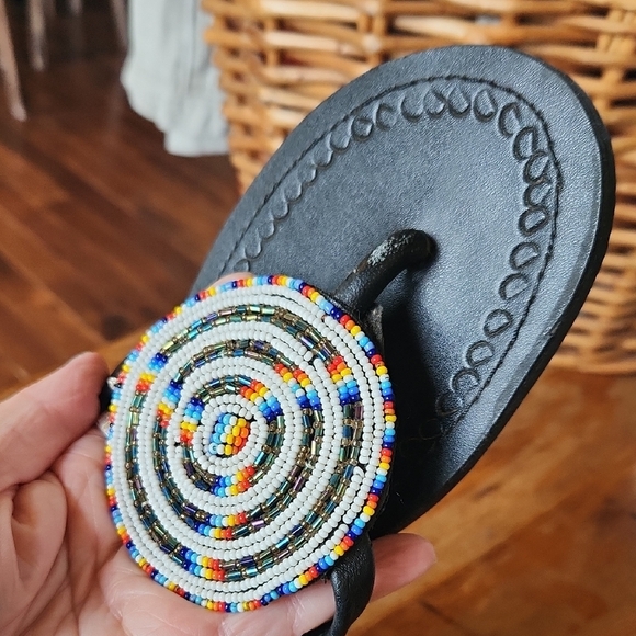 Black Beaded Sandals - Picture 3 of 11